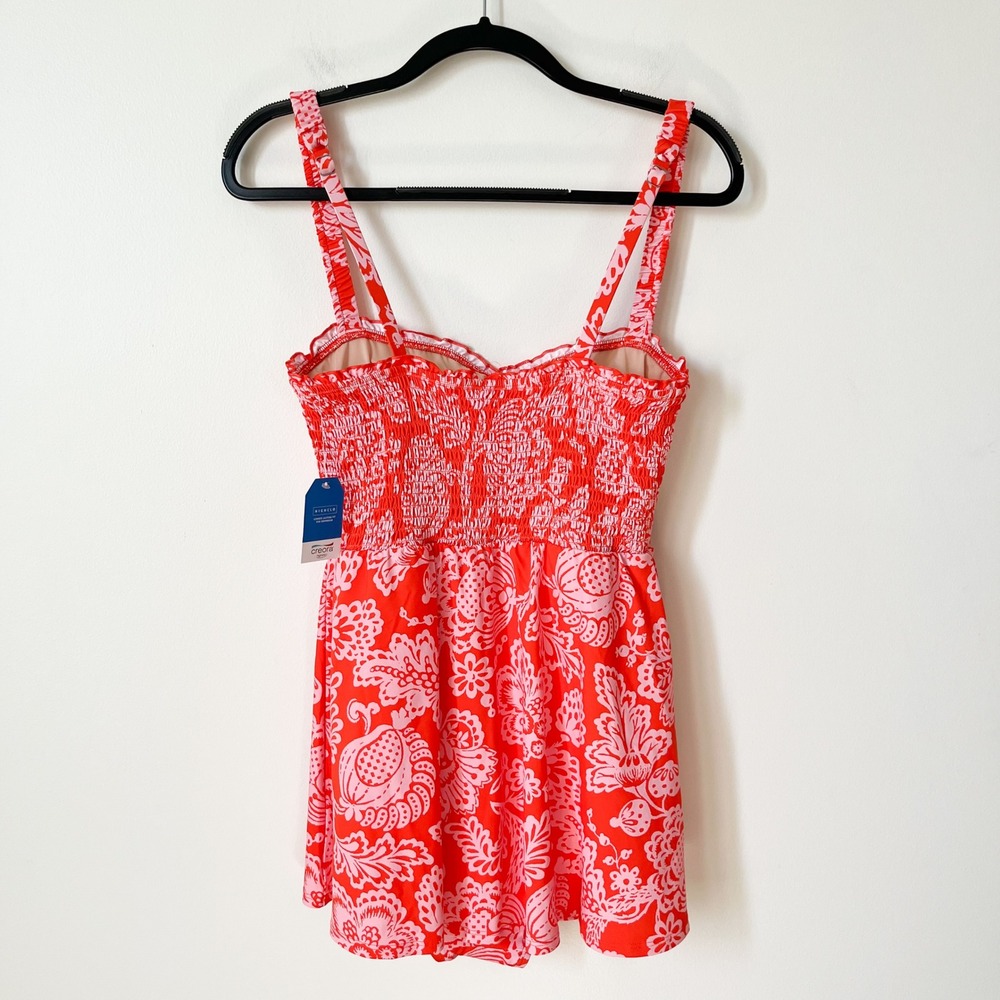 NEW Lands End Smocked Swimsuit Dress Orange Pink Floral Womens 10 - Picture 4 of 13
